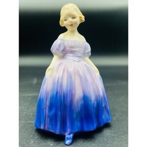 Vintage Royal Doulton Marie Bone China Figurine in Purple Blue, 5” tall